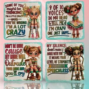 Handmade Distressed Colorful Quirky Girls Quote Coasters